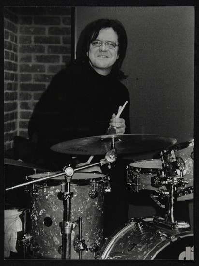 Drummer Pete Cater at The Fairway, Welwyn Garden City, Hertfordshire, 15 December 2002. Artist: Denis Williams