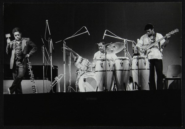 Dizzy Gillespie and guitarist Rodney Jones on stage, Beaulieu, Hampshire, July 1977. Artist: Denis Williams