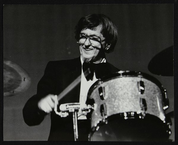 Drummer Barrett Deems playing in Stevenage, Hertfordshire, 1984. Artist: Denis Williams