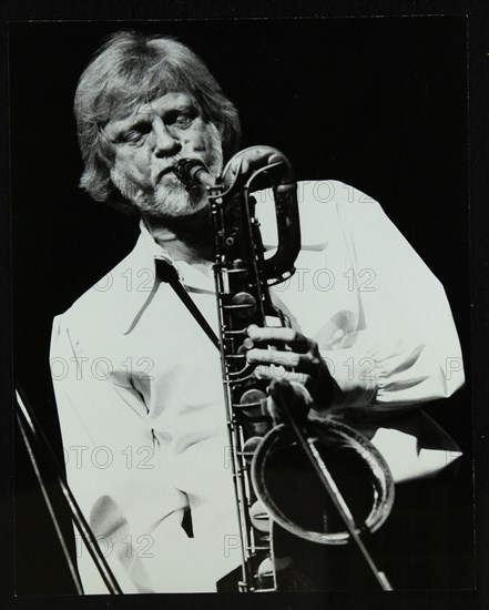 Saxophonist Gerry Mulligan playing at at the Forum Theatre, Hatfield, Hertfordshire, 26 October 1979 Artist: Denis Williams