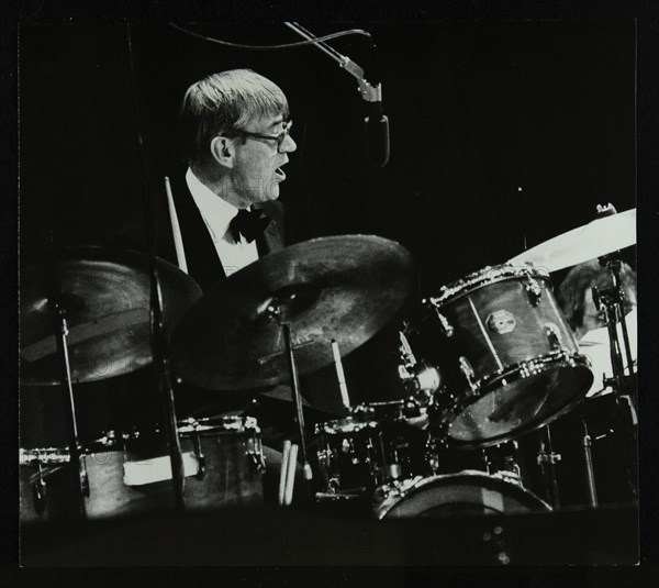 Ted Heath Band drummer Jack Parnell playing at the Forum Theatre, Hatfield, Hertfordshire, 1983. Artist: Denis Williams