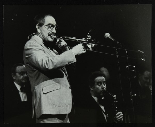 Don Lusher playing the trombone at the Forum Theatre, Hatfield, Hertfordshire, 1983. Artist: Denis Williams