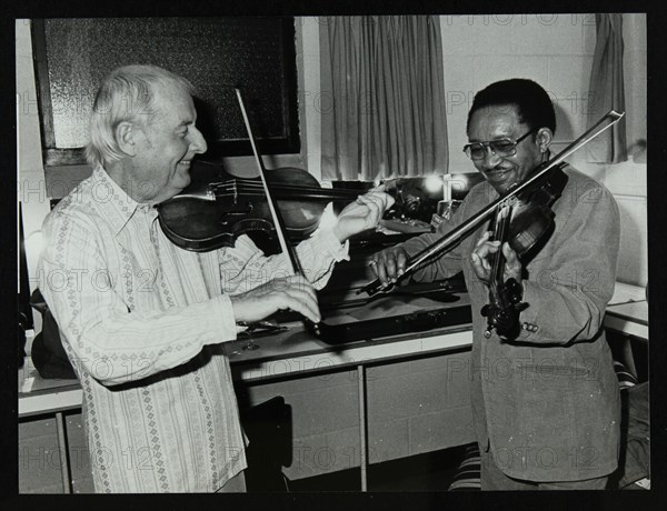 Stephane Grappelli and Claude 'Fiddler' Williams at the Forum Theatre, Hertfordshire, 1980. Artist: Denis Williams