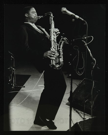 Courtney Pine on stage at the Forum Theatre, Hatfield, Hertfordshire, 8 April 1987. Artist: Denis Williams