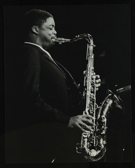 Courtney Pine playing tenor saxophone at the Forum Theatre, Hatfield, Hertfordshire, 8 April 1987. Artist: Denis Williams