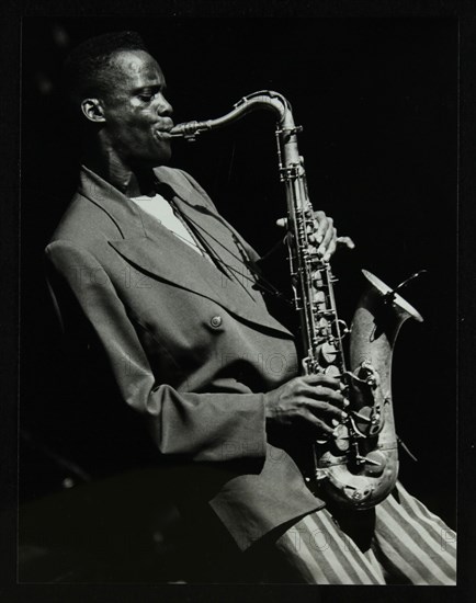 Steve Williamson playing tenor saxophone at the Forum Theatre, Hatfield, Hertfordshire, 1990. Artist: Denis Williams