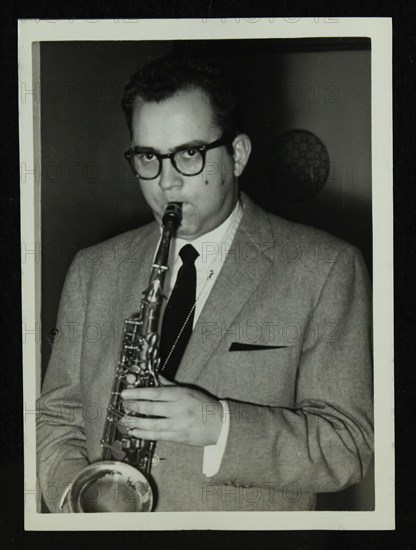 Portrait of American saxophonist Lennie Niehaus, 1950s. Artist: Denis Williams