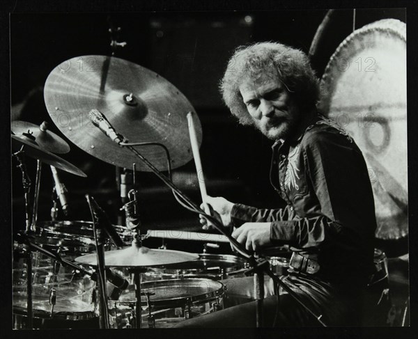 Drummer Ginger Baker performing at the Forum Theatre, Hatfield, Hertfordshire, 1980. Artist: Denis Williams