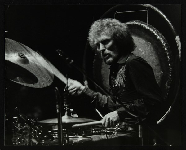 Drummer Ginger Baker performing at the Forum Theatre, Hatfield, Hertfordshire, 1980. Artist: Denis Williams