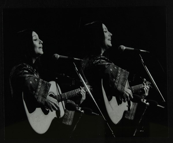 American folk musician Julie Felix performing at the Forum Theatre, Hatfield, Hertfordshire, 1979. Artist: Denis Williams