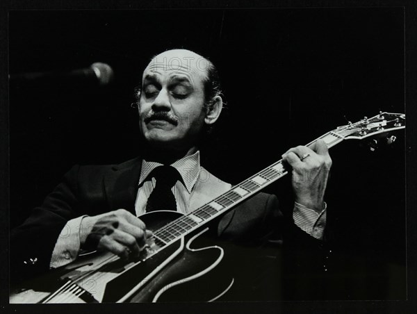 Guitarist Joe Pass on stage at the Forum Theatre, Hatfield, Hertfordshire, 12 November 1980. Artist: Denis Williams