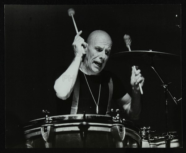 Drummer Eric Delaney playing at the Forum Theatre, Hatfield, Hertfordshire, 1983. Artist: Denis Williams