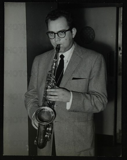 Portrait of American saxophonist Lennie Niehaus, 1950s. Artist: Denis Williams