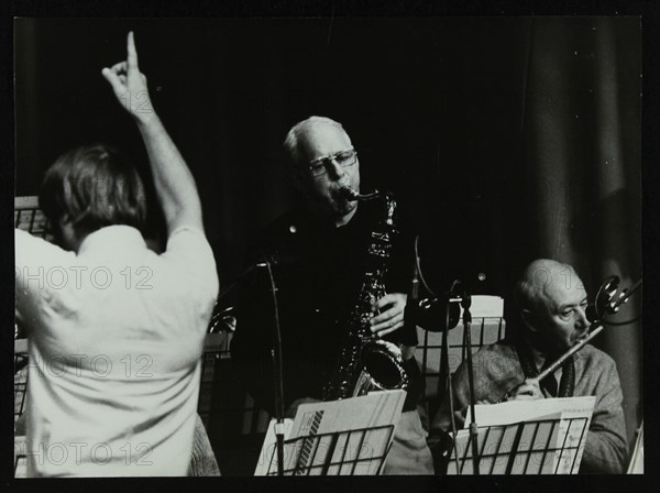 Michael Garrick, Don Rendell and Jimmy Hastings at Berkhamsted Civic Centre, Hertfordshire, 1985. Artist: Denis Williams