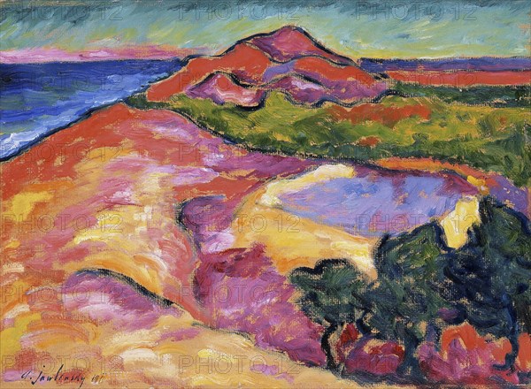 'Coast scene with red hill', 1911. Artist: Alexei Jawlensky