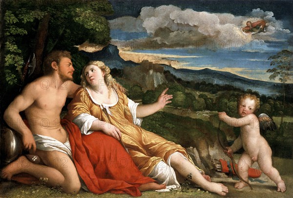 'Mars, Venus and Cupid', 1520s. Artist: Jacopo Palma il Vecchio.