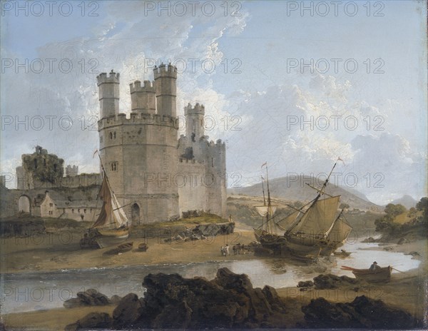 'Caernarvon Castle', 1792. Artist: Julius Caesar Ibbetson.