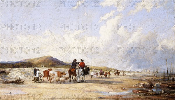 'Crossing the sands to Swansea market', c1850s. Artist: Edward Francis Drew Pritchard