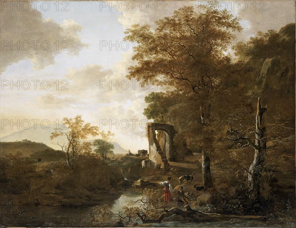 'Landscape with arched gateway', c1654. Artist: Adam Pynacker