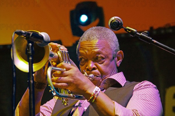 Hugh Masekela, Love Supreme Jazz Festival, Glynde Place, East Sussex, 2015. Artist: Brian O'Connor.