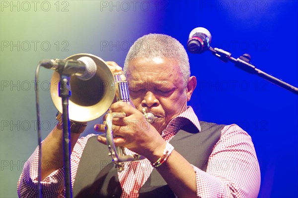 Hugh Masekela, Love Supreme Jazz Festival, Glynde Place, East Sussex, 2015. Artist: Brian O'Connor.