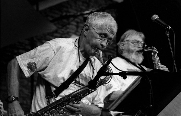 Bill Perkins and Bud Shank, Brecon Jazz Festival, Brecon, Powys, Wales, August 2000. Artist: Brian O'Connor.