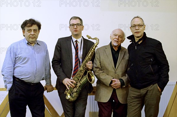 John Critchinson, Stan Tracey, Simon Spillett and Alec Dankworth, February 11, 2017. Artist: Brian O'Connor.