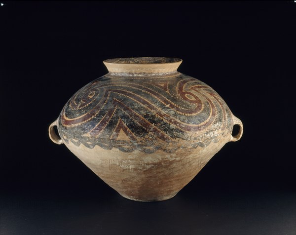 Burial urn with red and black swirls, c3000 BC. Artist: Unknown.