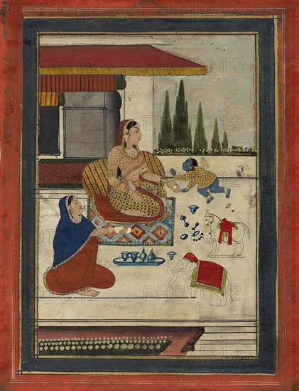 Bala Krishna with two women, 19th century. Artist: Unknown.