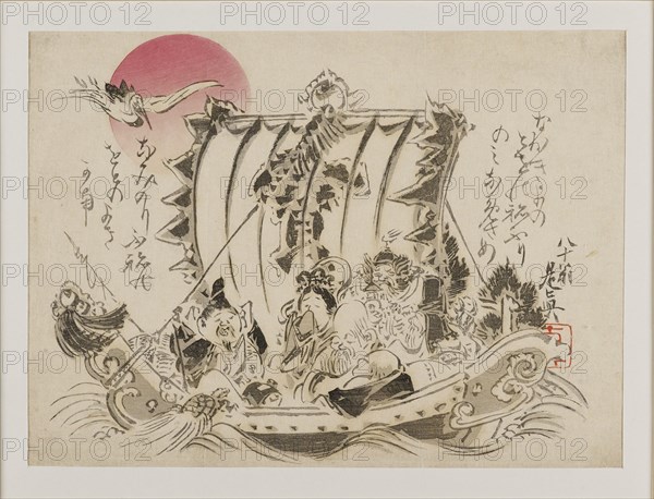The seven gods of good fortune on a takarabune, or treasure ship, published 1886. Artist: Shibata Zeshin.