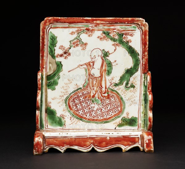 Brush stand depicting a man under a tree, 1620-1640. Artist: Unknown.