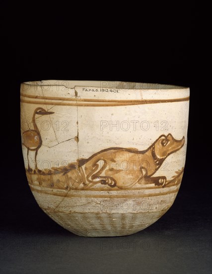 Cup decorated in red with a scene of two crocodiles with birds on their tails, 2nd-3rd century. Artist: Unknown.