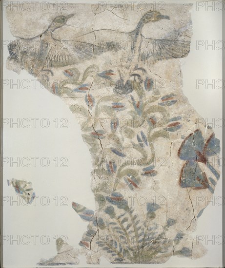 Fragment of painted plaster pavement depicting wild geece taking flight, XVIIIth Dynasty. Artist: Unknown.