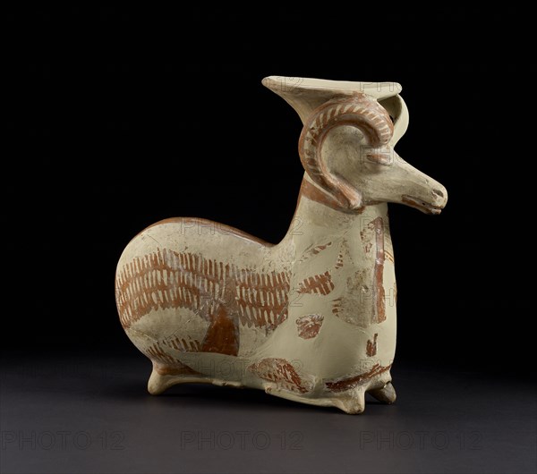 Vase in form of couchant ram (restored), x Artist: Unknown.