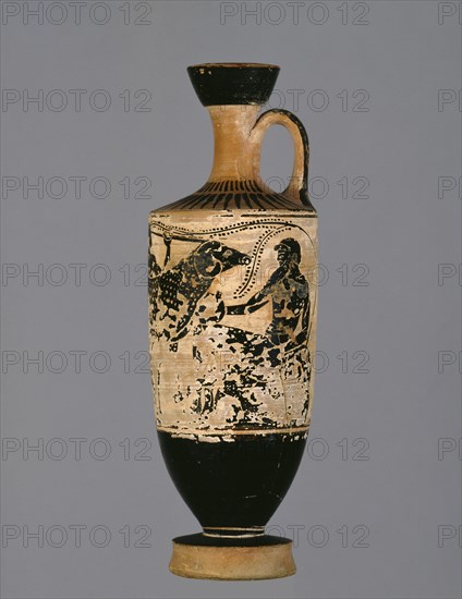 Attic white-ground lekythos depicting Odysseus and Polyphemus, early 5th century BC. Artist: Theseus Painter.