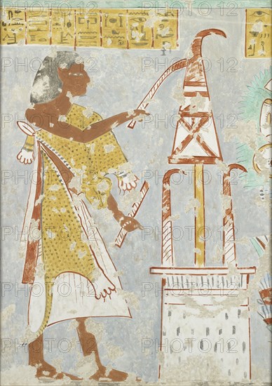 Copy of wall painting, private tomb 296 of Nefersekhemru, Thebes, blind harper, 20th century. Artist: Anna (Nina) Macpherson Davies.