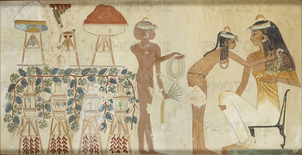 Copy of wall painting from private tomb 38 of Djeserkeresonb, Thebes (I, 1, 69-70), 20th century. Artist: Anna (Nina) Macpherson Davies.