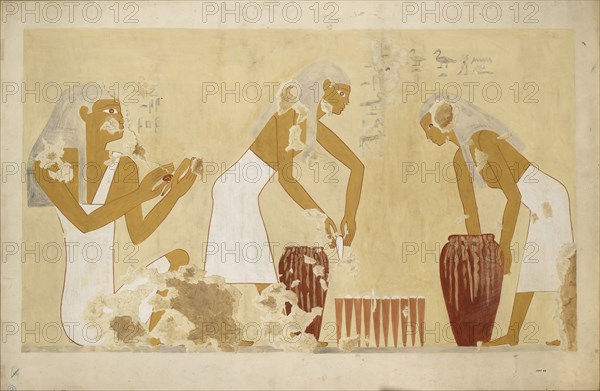 Copy of wall painting from private tomb 60 of Antefoker, Thebes (I, 1, 121-123), 20th century. Artist: Anna (Nina) Macpherson Davies.