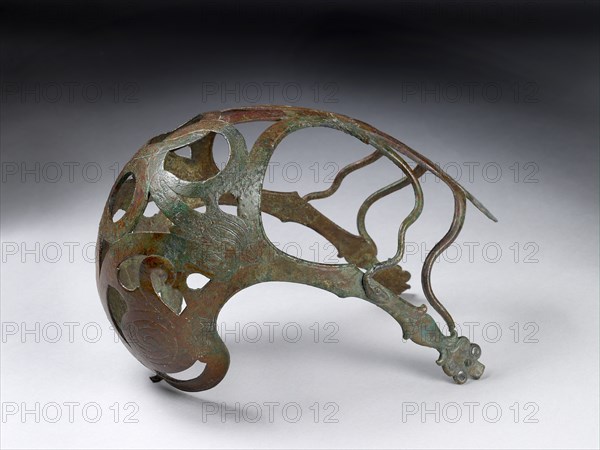 Bronze horse muzzle with engraved serpents and added bronze snakes, 1st-4th century. Artist: Unknown.