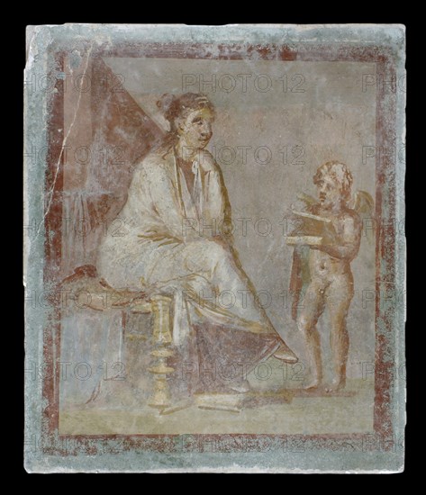 Framed vignette painted in fresco on a green wall, 65-75. Artist: Unknown.