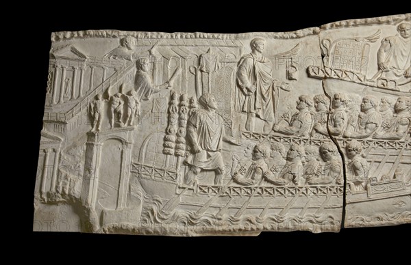 One of a set of reliefs from Trajan?s column (A150-151), Rome, 113. Trajan and fleet leaving Ancona, Artist: Unknown.