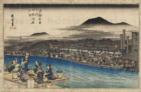 Woodblock print - Night view at Shijo Kawaramachi, 1797-1858. Artist: Ando Hiroshige.