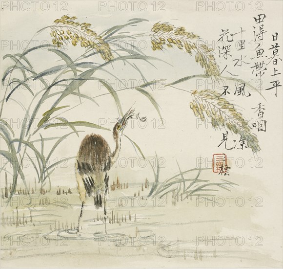 An egret eating a fish, 1857. Artist: Jin Yuan.