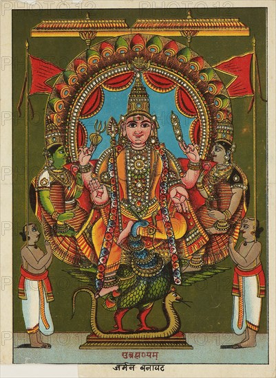 Deity sitting on a peacock, late 19th - early 20th century. Artist: Unknown.