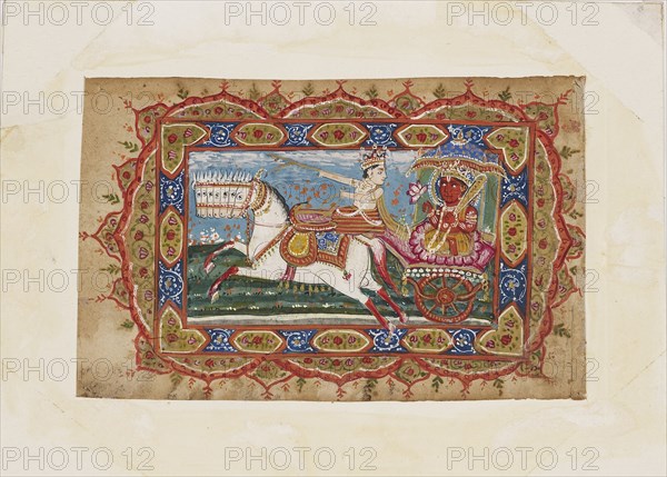 Surya, the Sun God, in a chariot drawn by seven horses, early 19th century. Artist: Unknown.