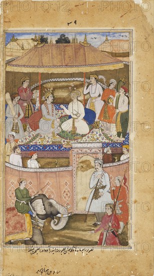 Krishna, in the guise of Indra, advises a king, 1598. Artist: Sadiqi Beg.