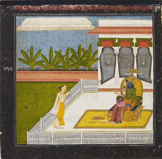 The poet Bihari Lal venerates Krishna and Radha, c1760. Artist: Unknown.