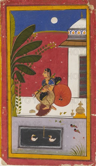 A lady playing a vina, 1630-1640. Artist: Sahibdin.