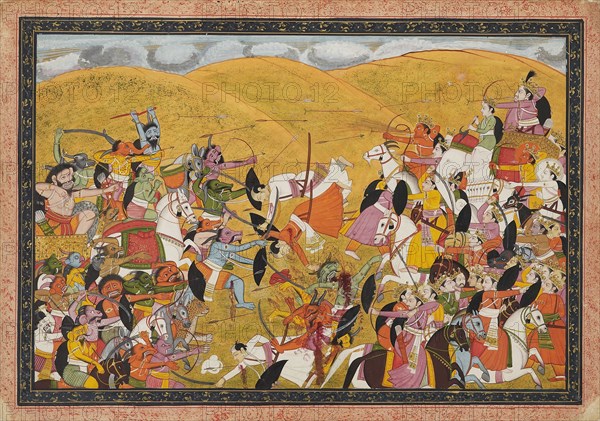 Battle scene between armies of devas and asuras, early 19th century. Artist: Unknown.