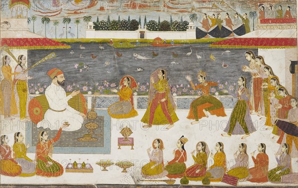 Nawab and ladies watching a nautch on a terrace, 1760. Artist: Unknown.